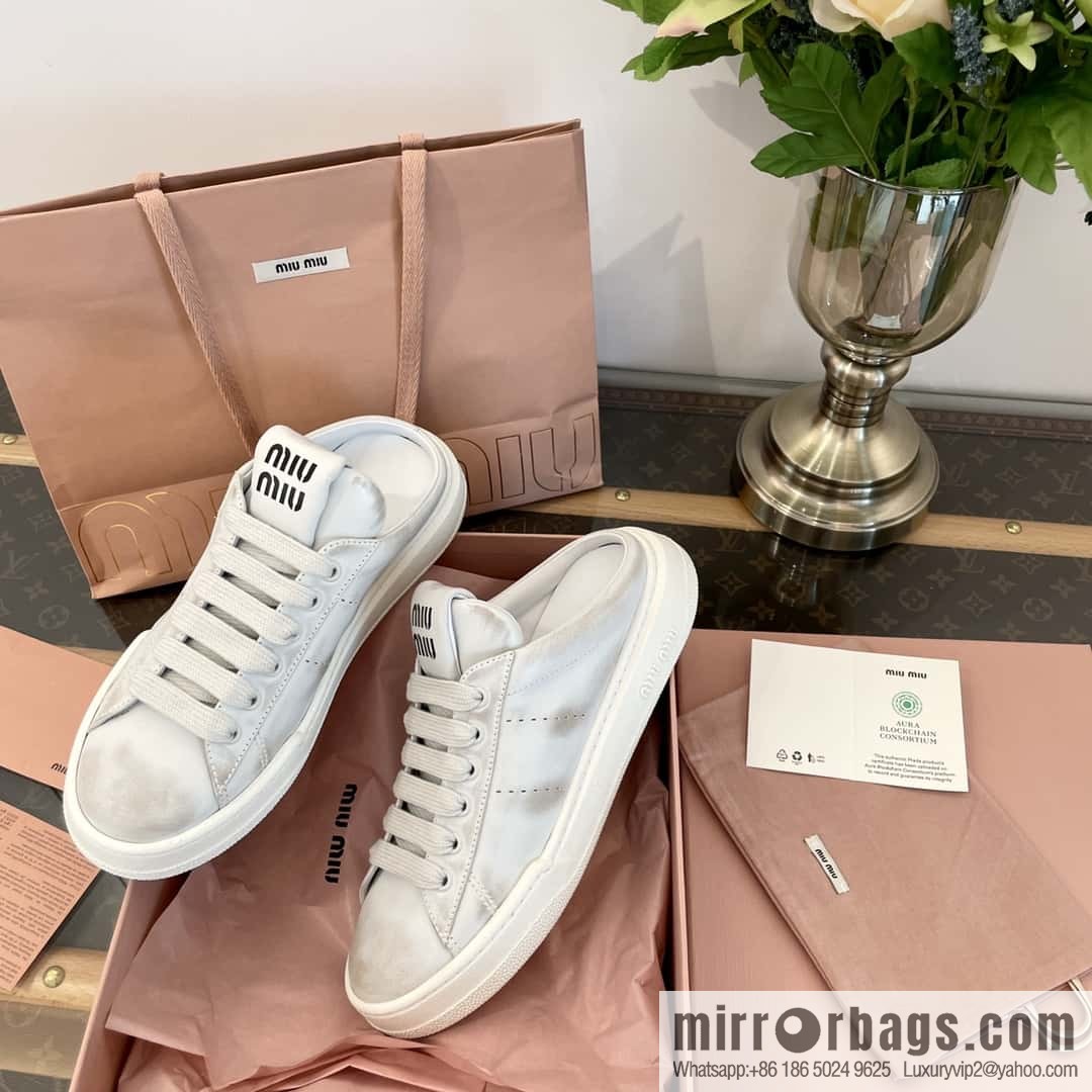 MIUMIU Miao Miao Old dirty casual one pedal half tray white shoes
