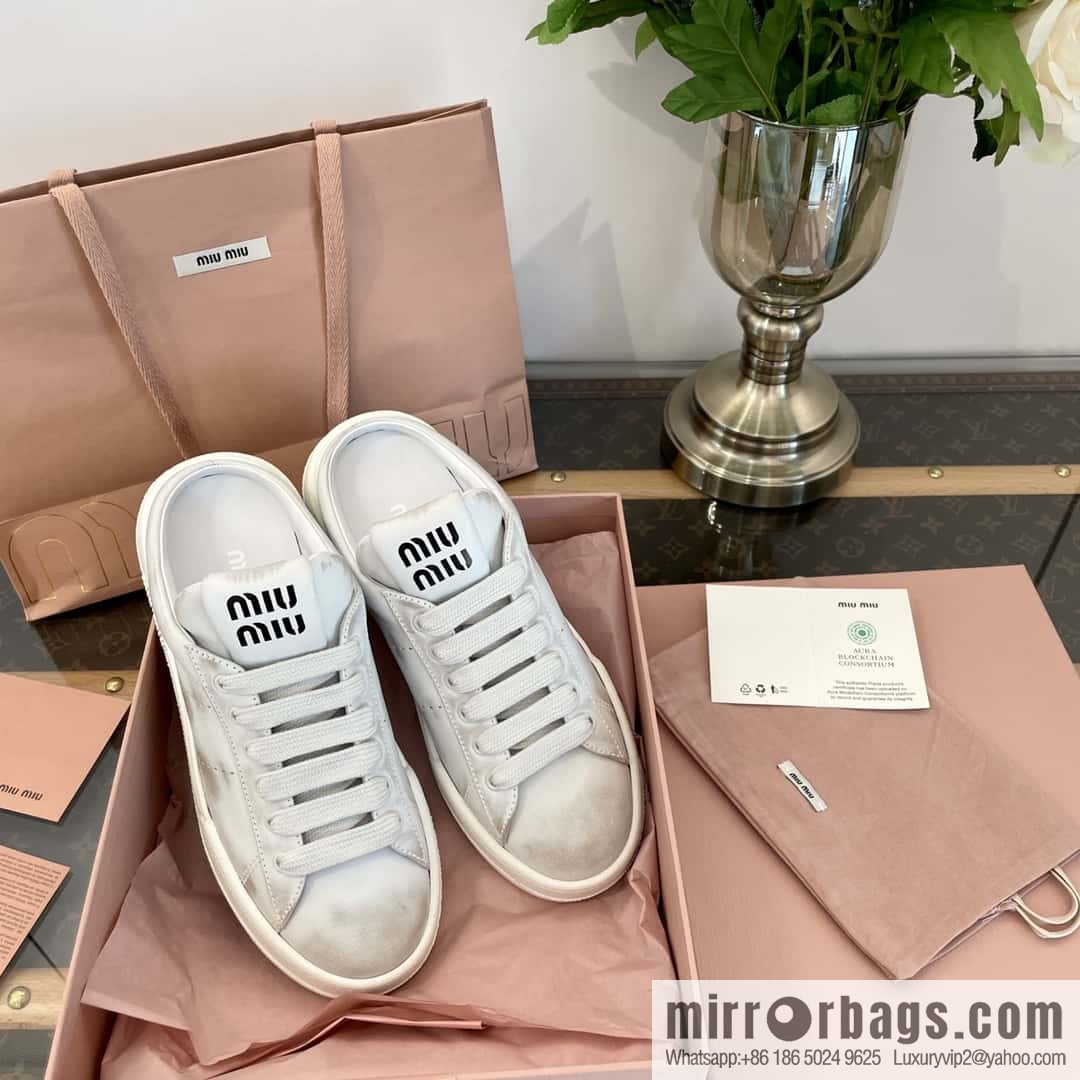 MIUMIU Miao Miao Old dirty casual one pedal half tray white shoes