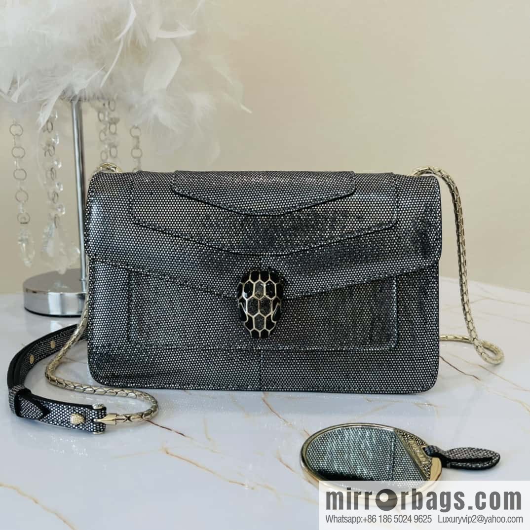BVLGARI Bulgari Sprpenti Forever 618852 Charcoal ash Metallic texture water snake skin inner small sheepskin