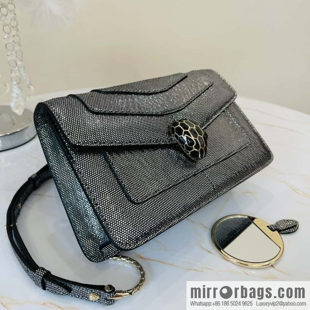 BVLGARI Bulgari Sprpenti Forever 618852 Charcoal ash Metallic texture water snake skin inner small sheepskin