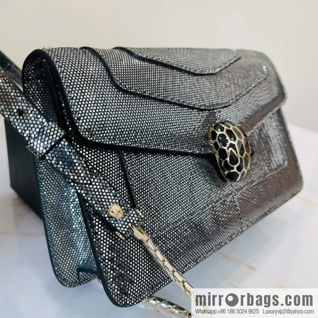 BVLGARI Bulgari Sprpenti Forever 618852 Charcoal ash Metallic texture water snake skin inner small sheepskin