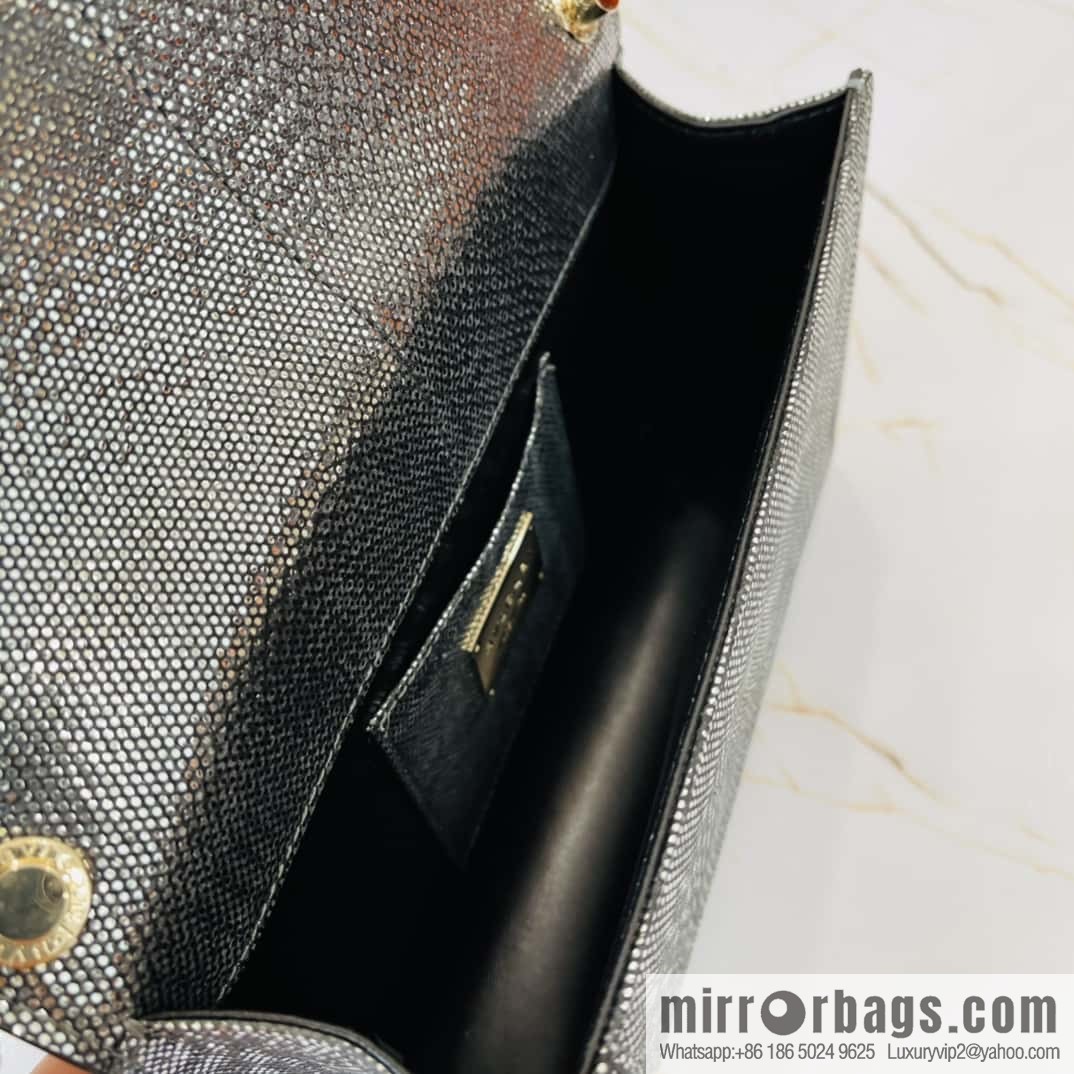 BVLGARI Bulgari Sprpenti Forever 618852 Charcoal ash Metallic texture water snake skin inner small sheepskin
