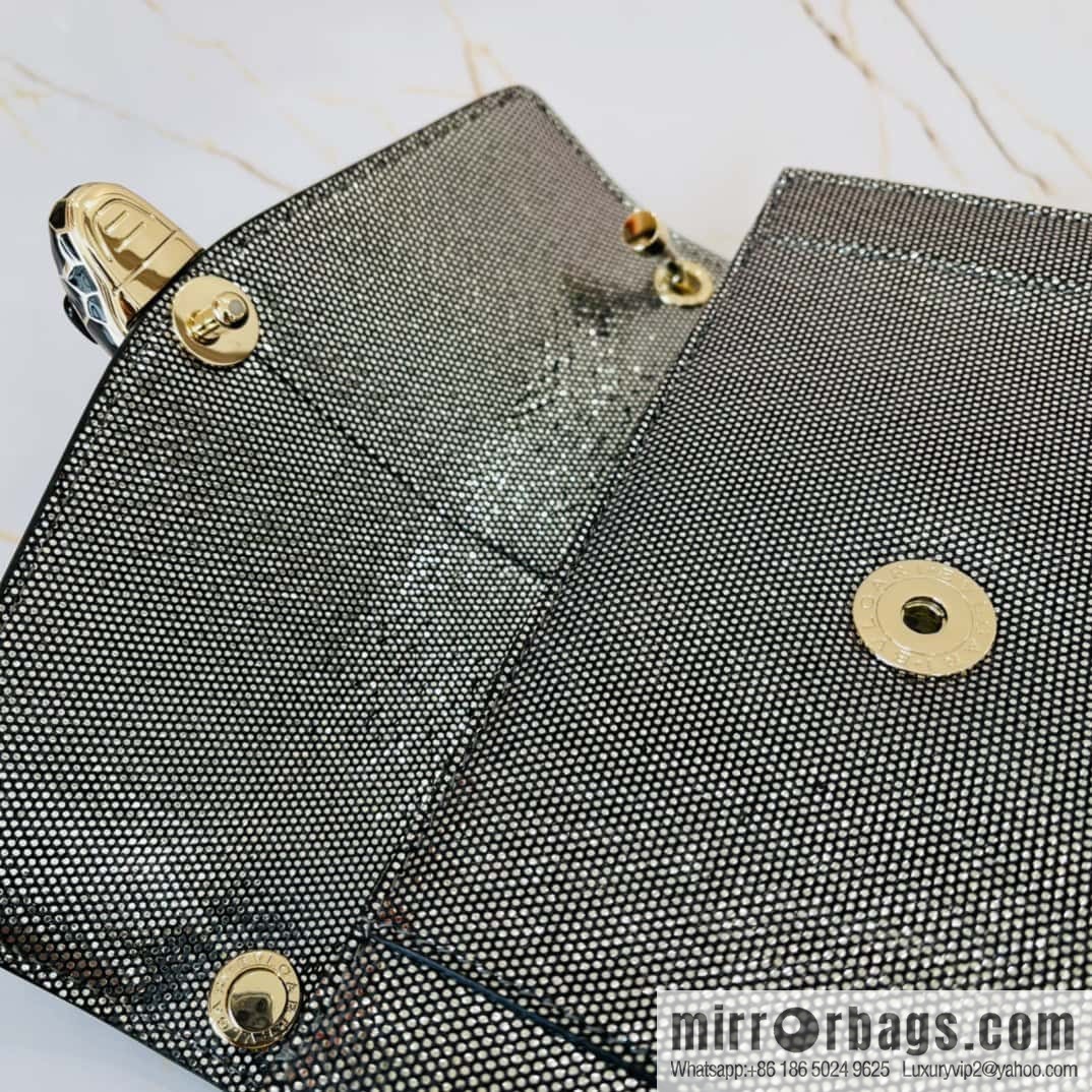 BVLGARI Bulgari Sprpenti Forever 618852 Charcoal ash Metallic texture water snake skin inner small sheepskin