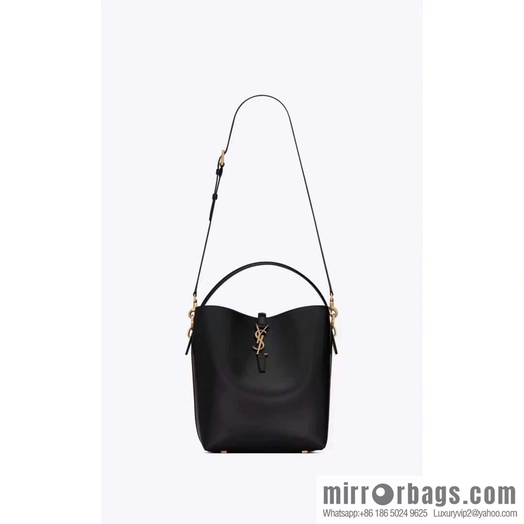 SAINT LAURENT YSL Glossy leather (fabric) large bucket bag 742828 black gold