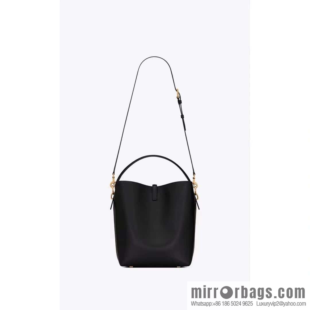 SAINT LAURENT YSL Glossy leather (fabric) large bucket bag 742828 black gold