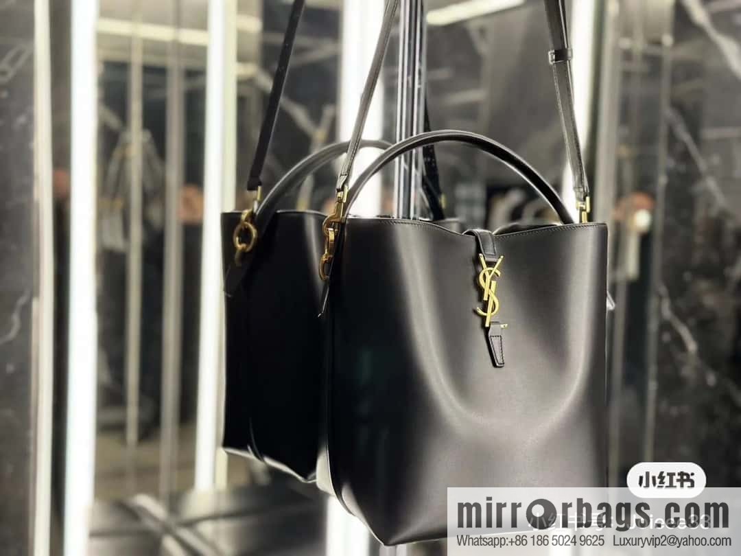 SAINT LAURENT YSL Glossy leather (fabric) large bucket bag 742828 black gold
