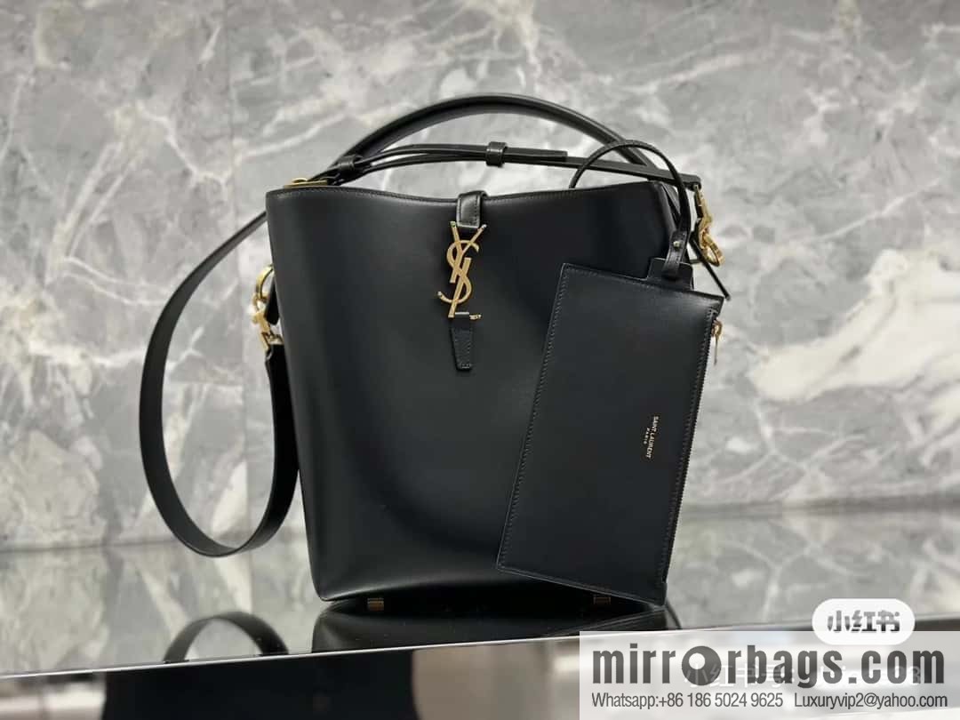 SAINT LAURENT YSL Glossy leather (fabric) large bucket bag 742828 black gold