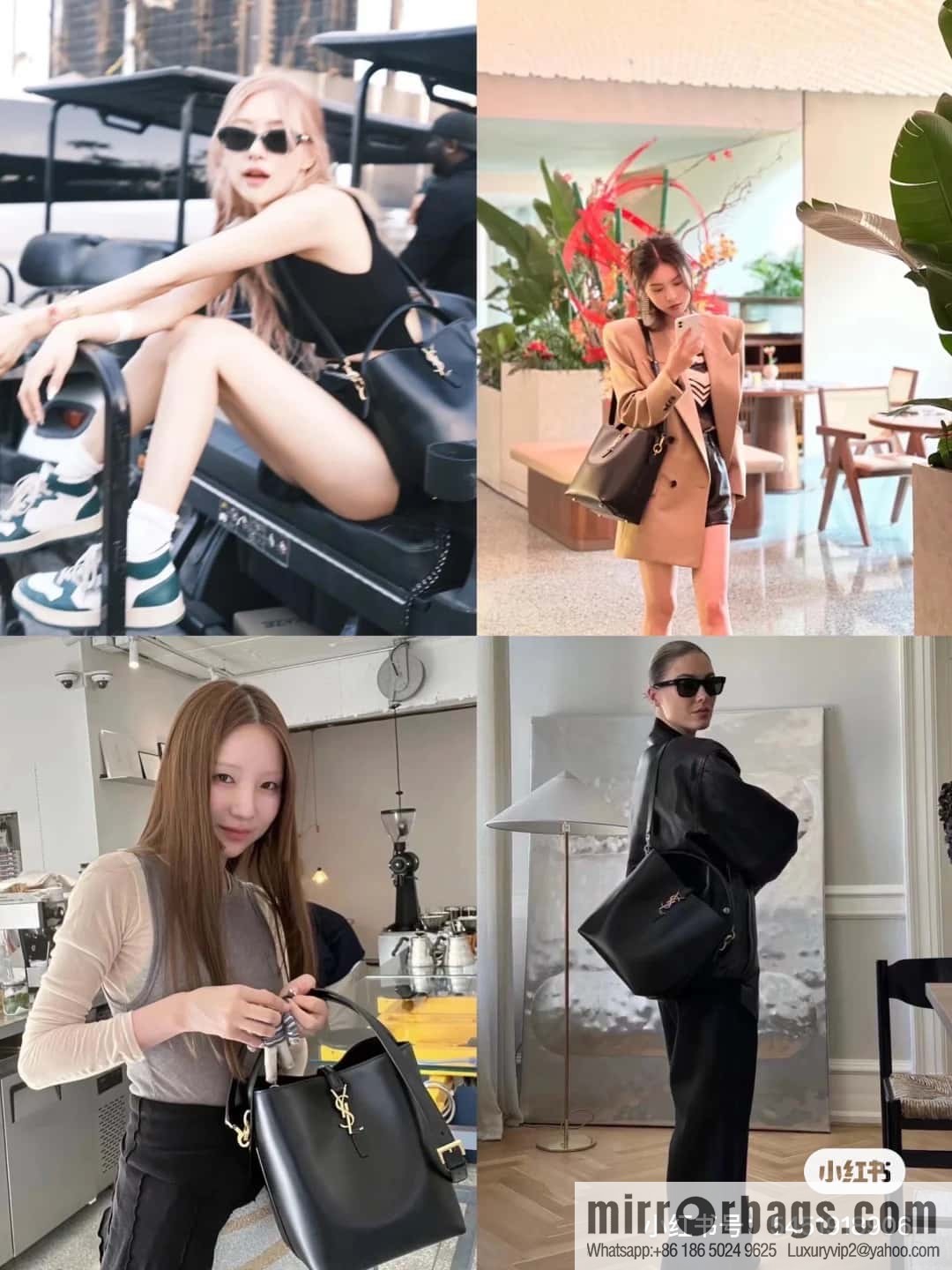 SAINT LAURENT YSL Glossy leather (fabric) large bucket bag 742828 black gold