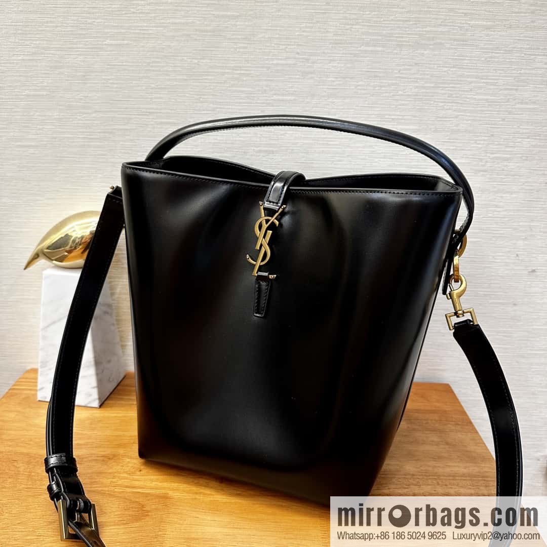SAINT LAURENT YSL Glossy leather (fabric) large bucket bag 742828 black gold