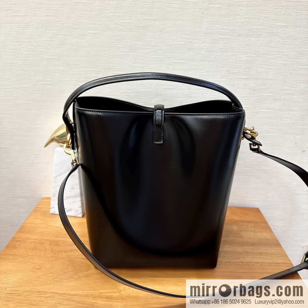 SAINT LAURENT YSL Glossy leather (fabric) large bucket bag 742828 black gold