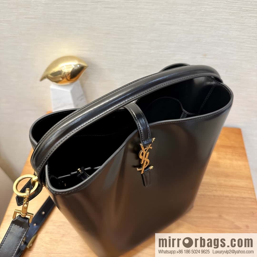 SAINT LAURENT YSL Glossy leather (fabric) large bucket bag 742828 black gold