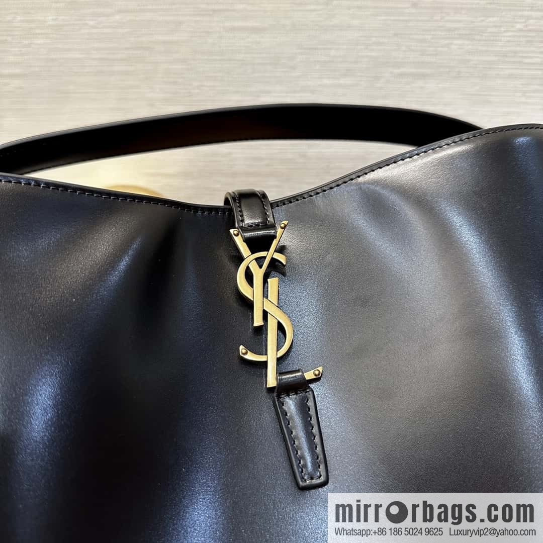SAINT LAURENT YSL Glossy leather (fabric) large bucket bag 742828 black gold