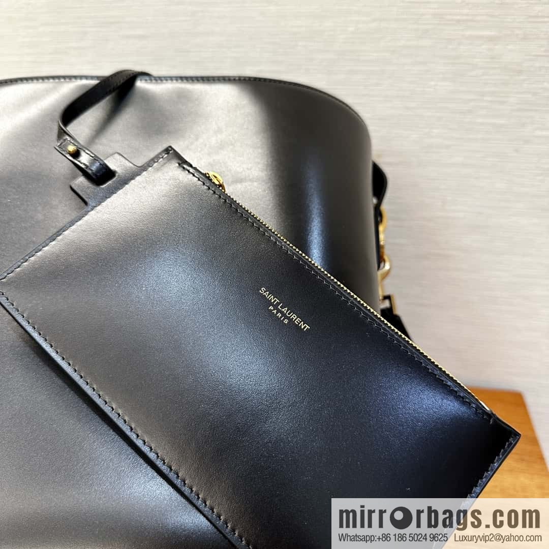 SAINT LAURENT YSL Glossy leather (fabric) large bucket bag 742828 black gold