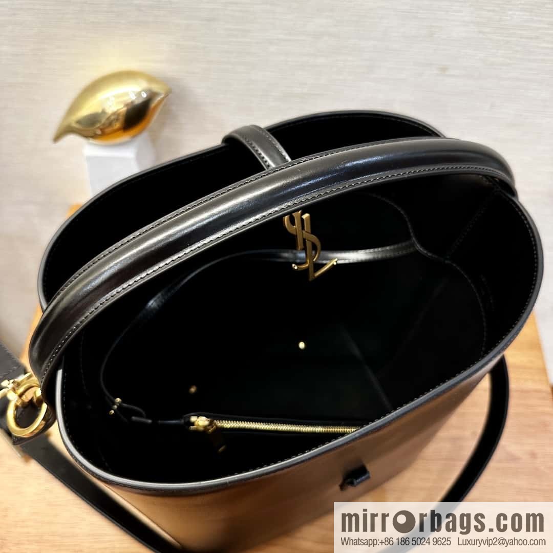 SAINT LAURENT YSL Glossy leather (fabric) large bucket bag 742828 black gold