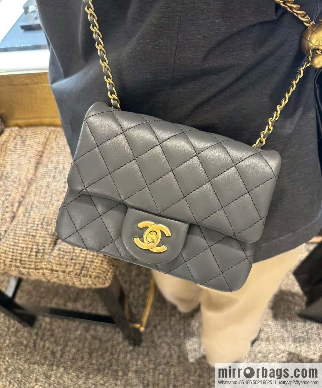 CHANEL Metal Ball Square Fatty AS1786 Dark Grey
