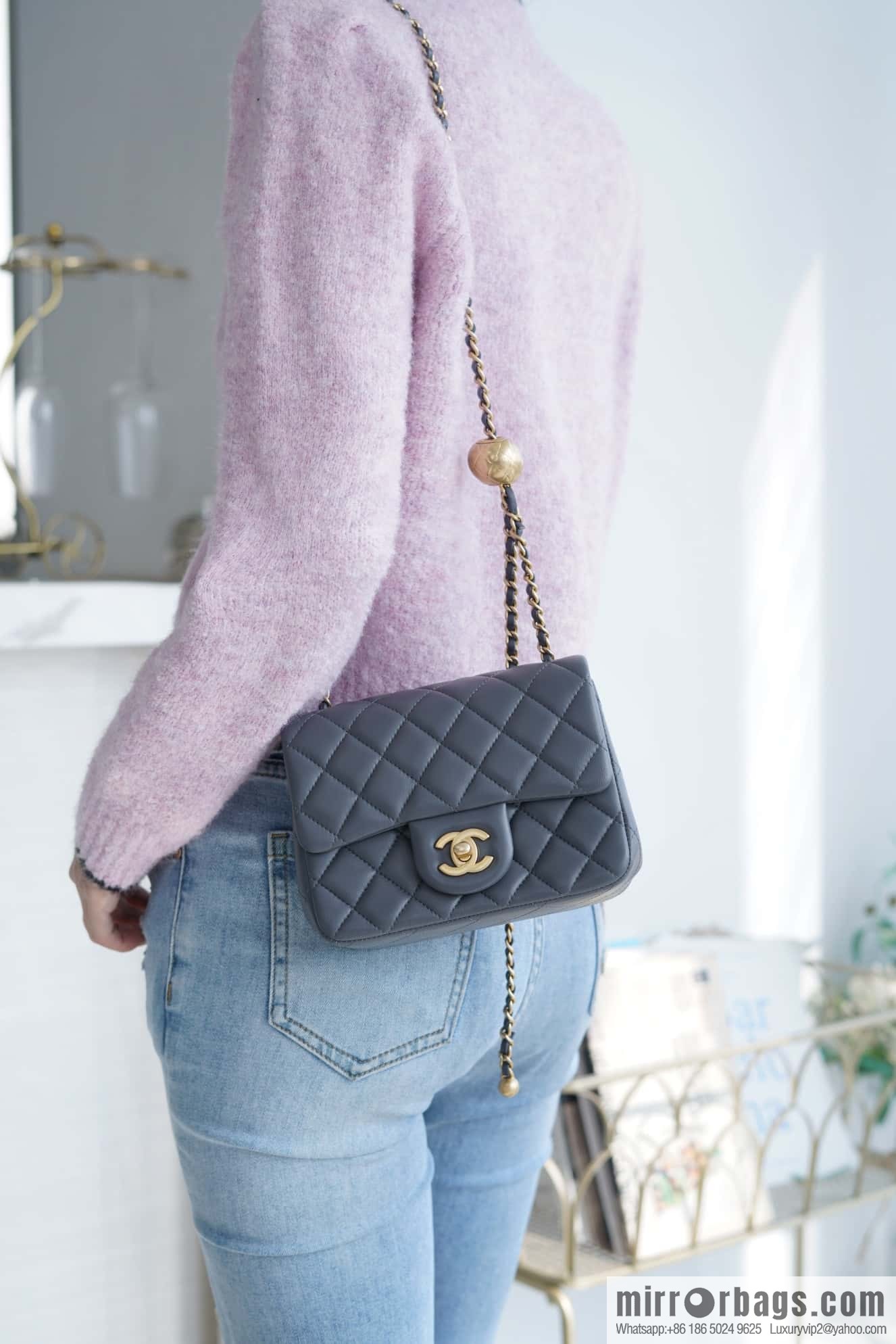 CHANEL Metal Ball Square Fatty AS1786 Dark Grey