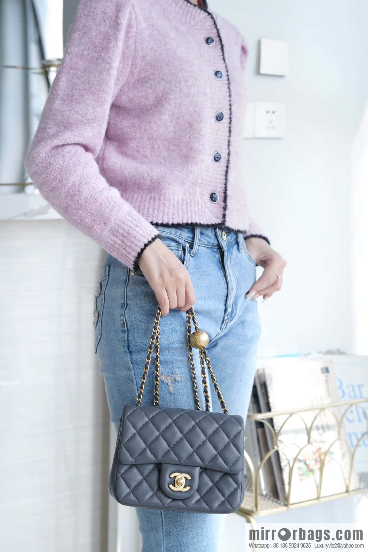 CHANEL Metal Ball Square Fatty AS1786 Dark Grey