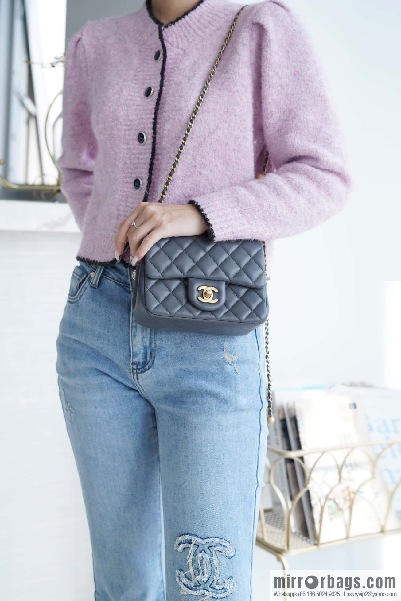 CHANEL Metal Ball Square Fatty AS1786 Dark Grey