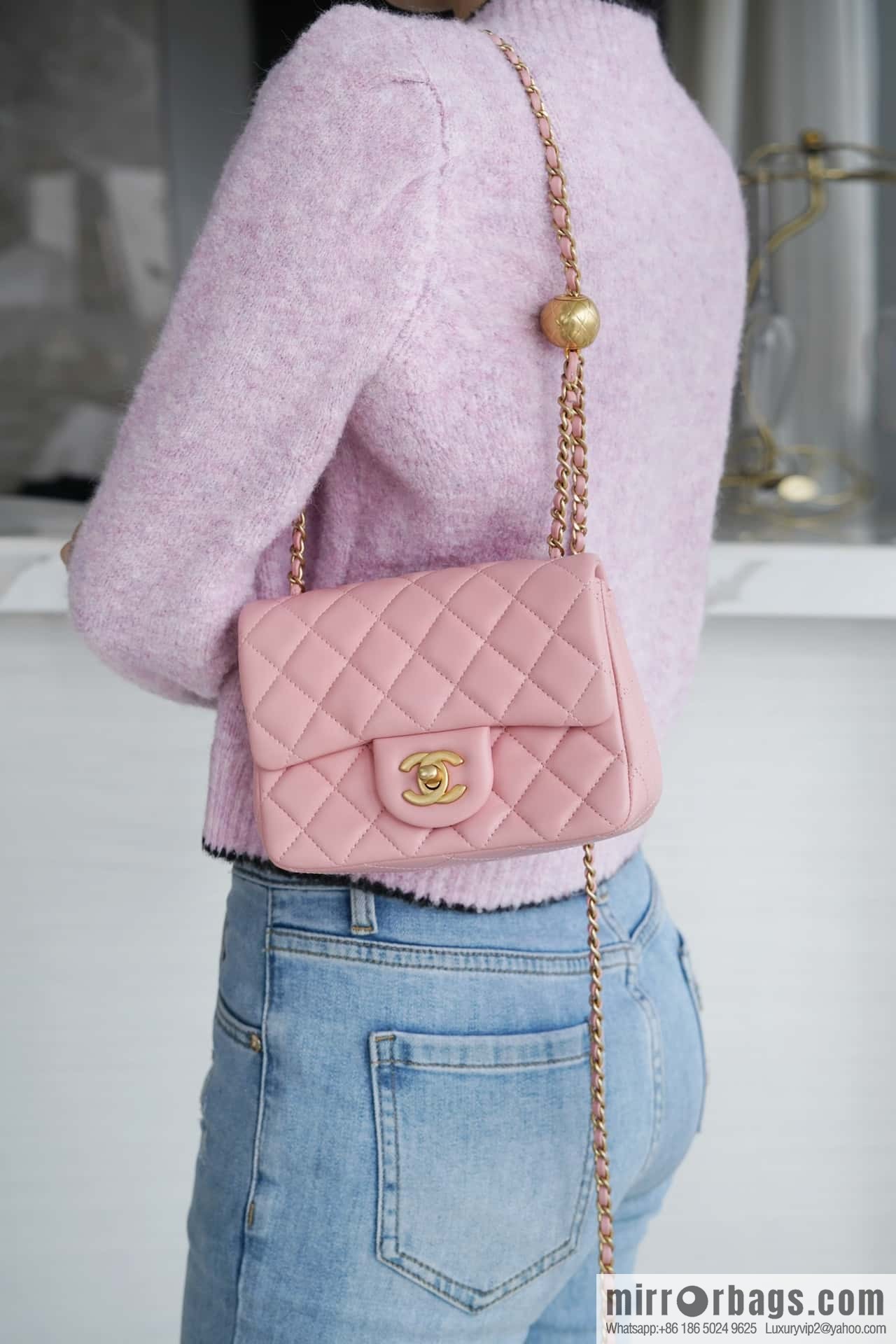 CHANEL Metal ball square fat man AS1786 pink