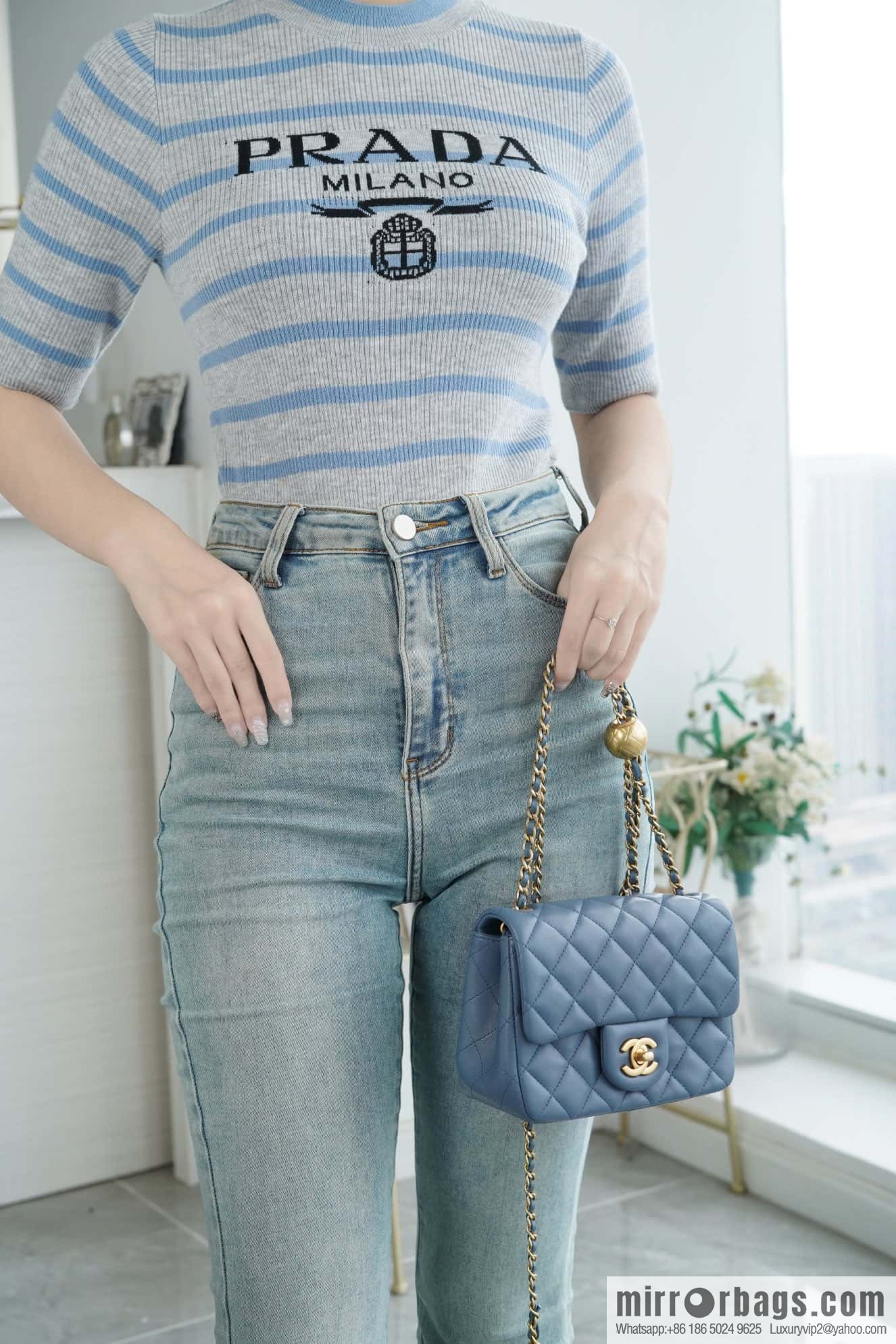 CHANEL Metal Ball Square Fatty AS1786 Haze Blue