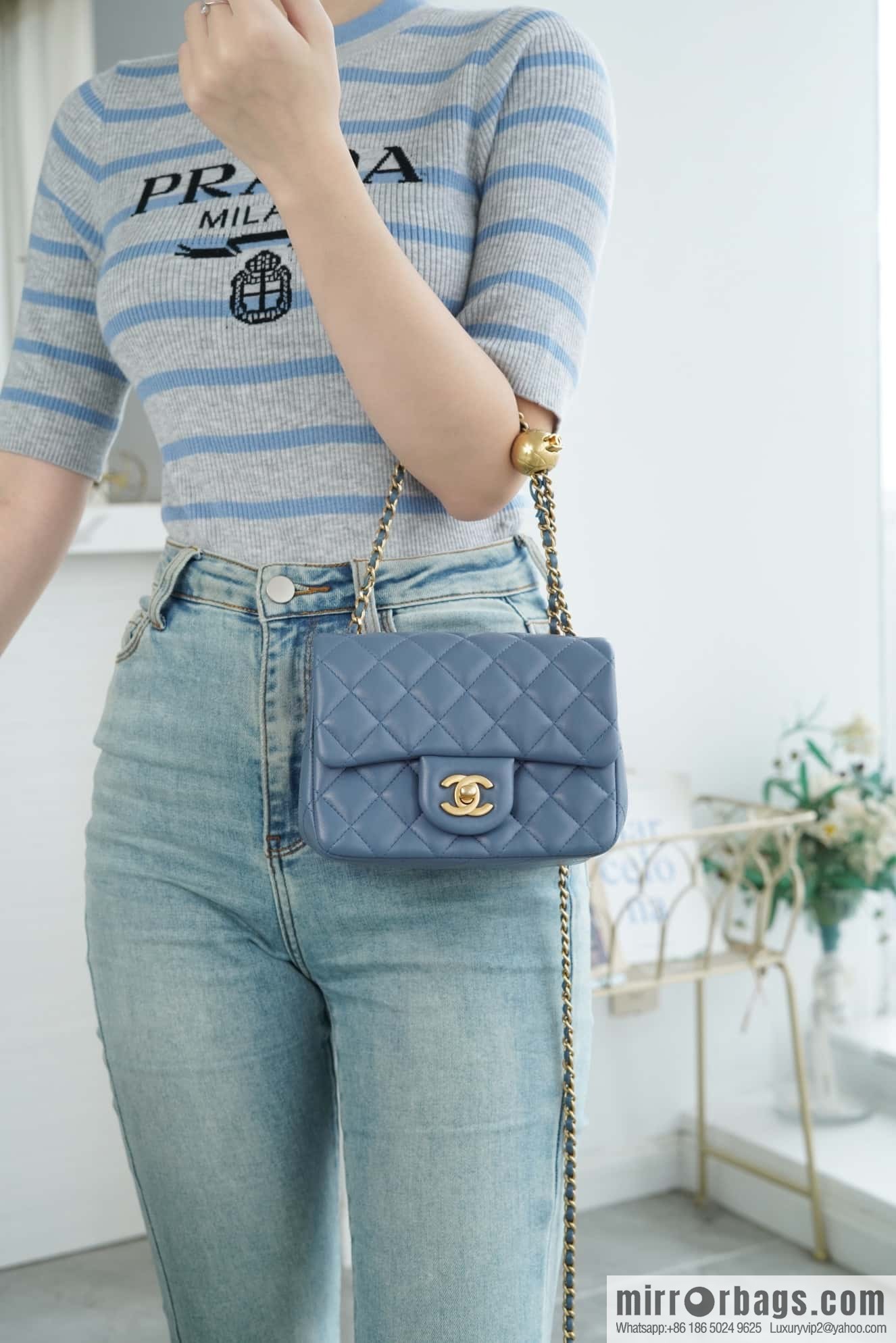 CHANEL Metal Ball Square Fatty AS1786 Haze Blue