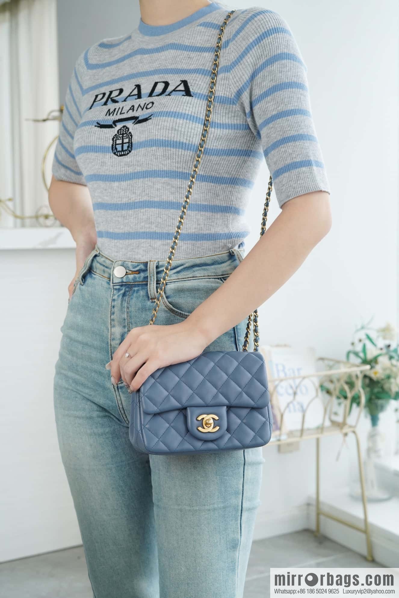 CHANEL Metal Ball Square Fatty AS1786 Haze Blue