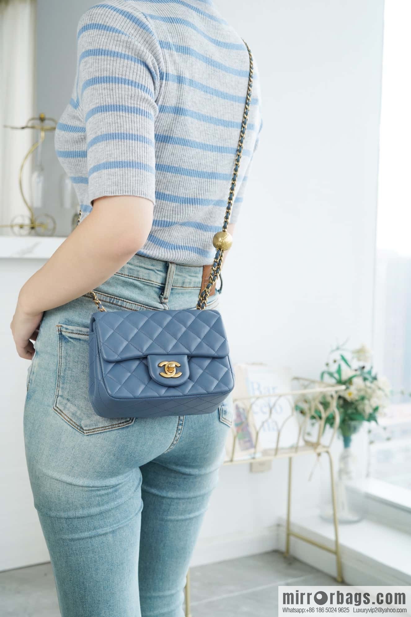 CHANEL Metal Ball Square Fatty AS1786 Haze Blue