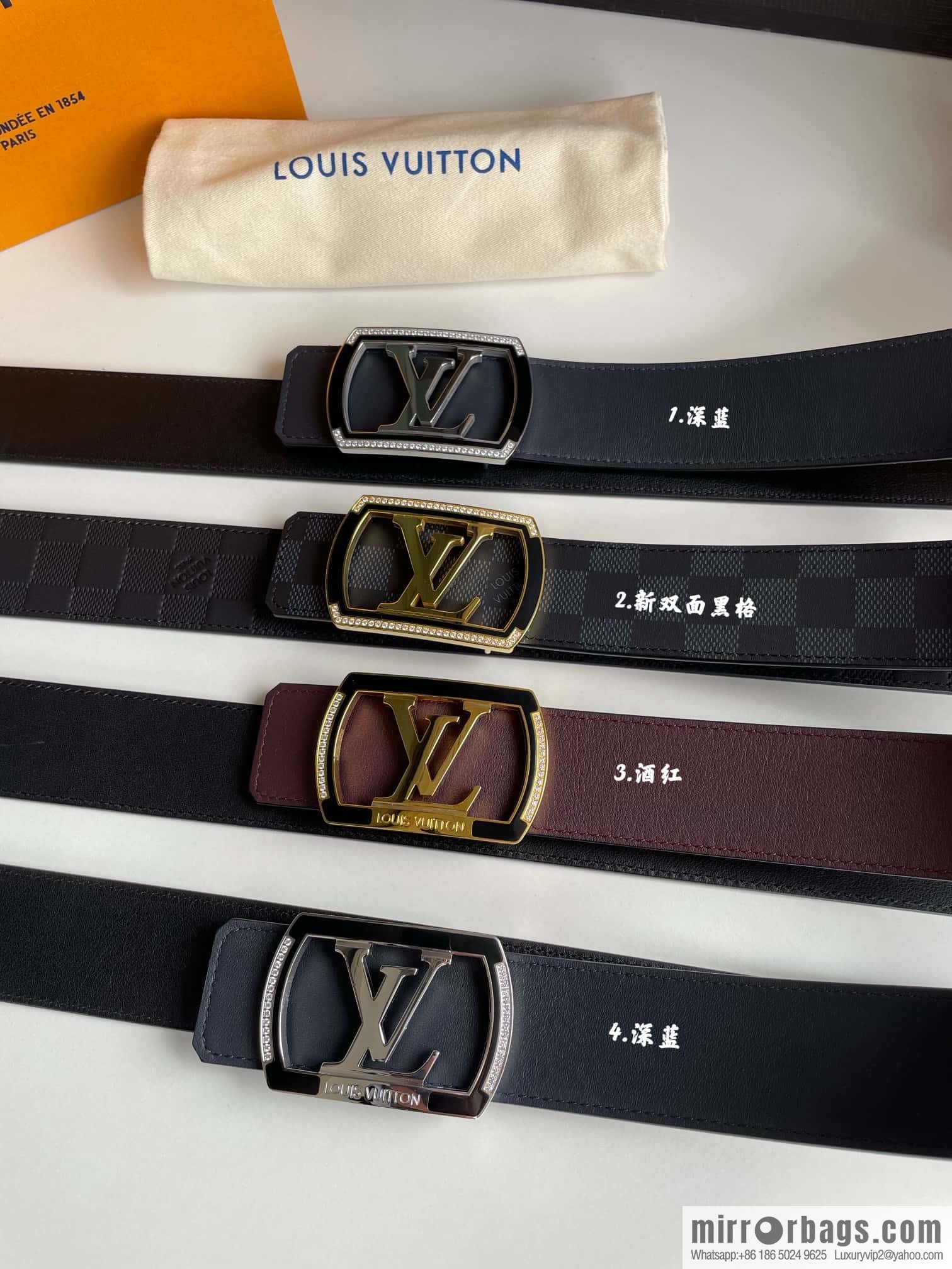 LV/Louis Vuitton, Stainless Steel Letter Square Resin Craft Diamond Inlaid Metal Buckle 4.0cm Belt