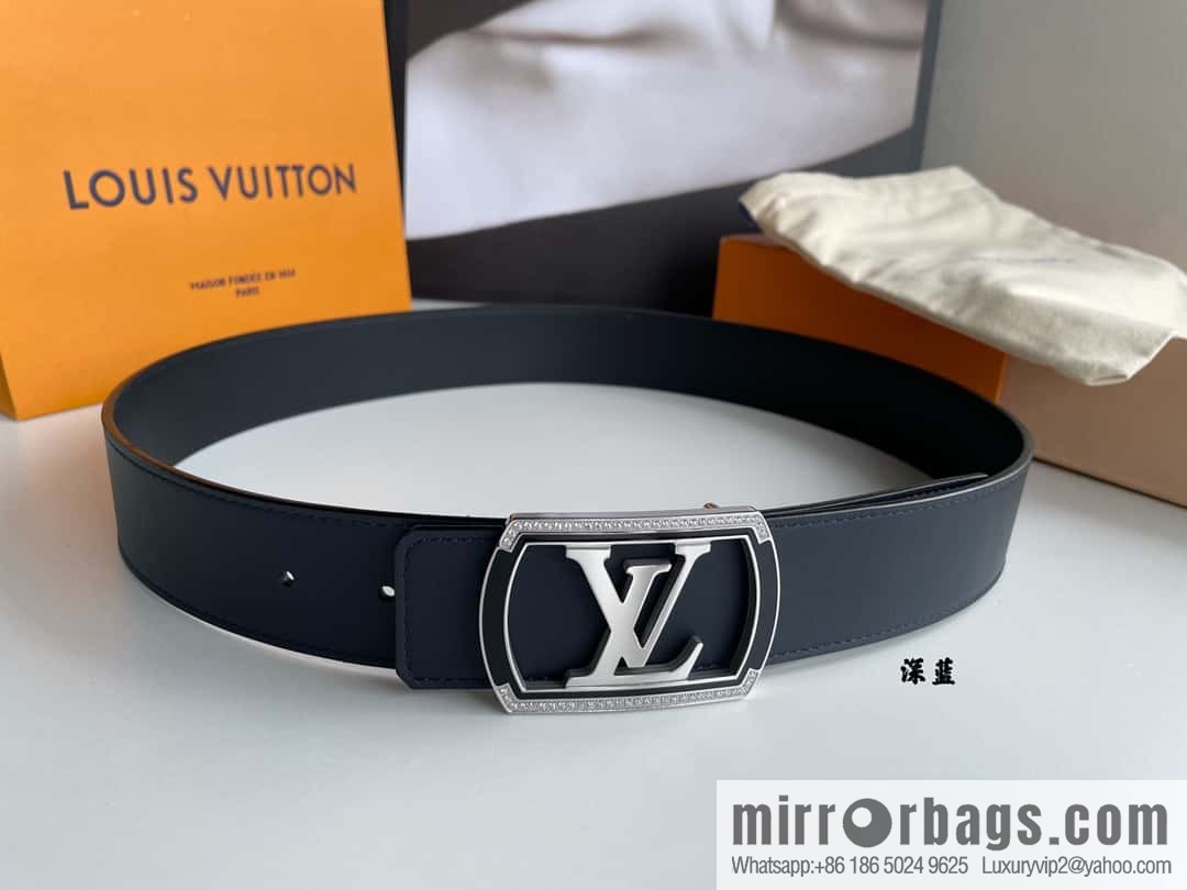 LV/Louis Vuitton, Stainless Steel Letter Square Resin Craft Diamond Inlaid Metal Buckle 4.0cm Belt