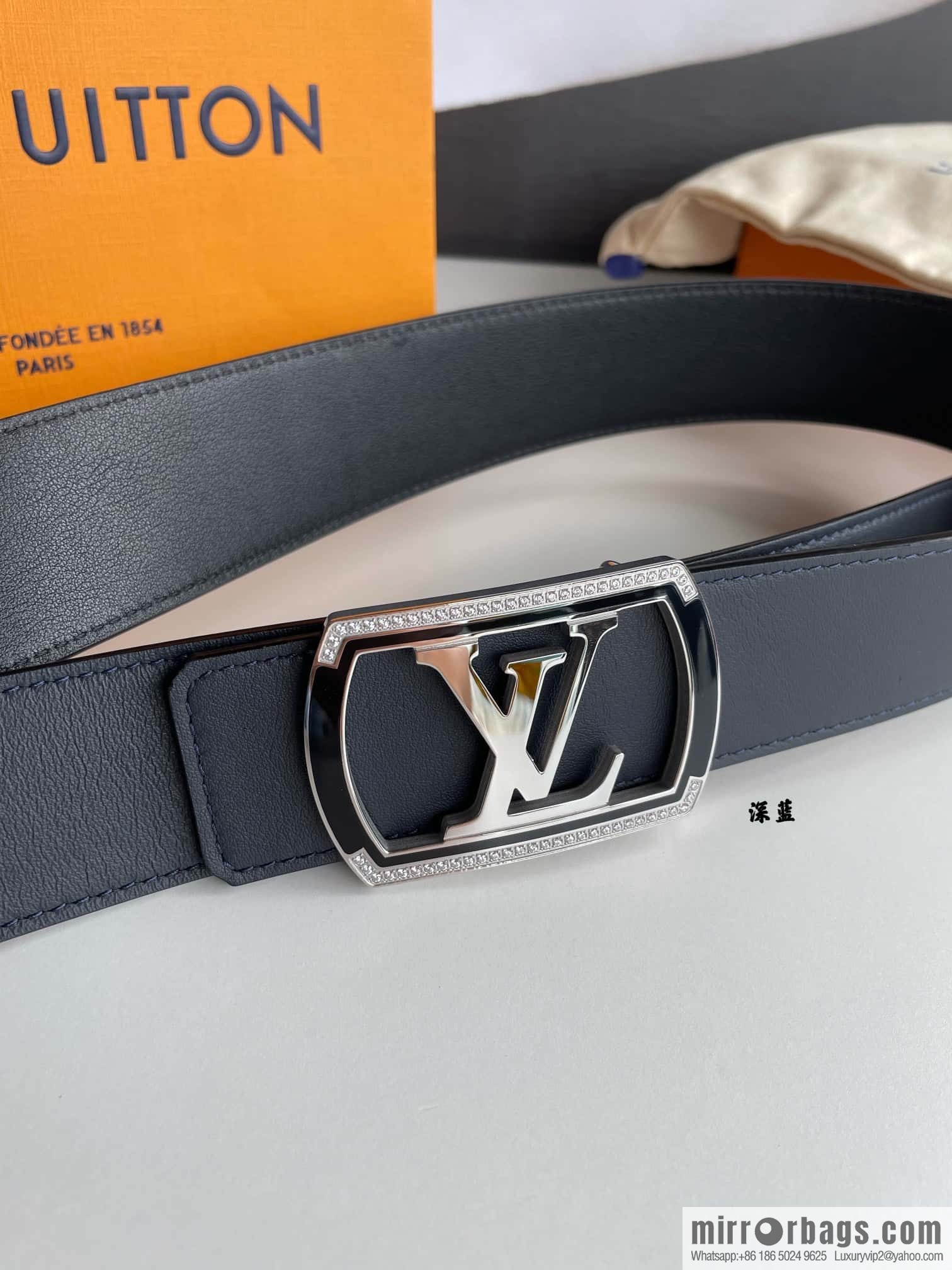 LV/Louis Vuitton, Stainless Steel Letter Square Resin Craft Diamond Inlaid Metal Buckle 4.0cm Belt