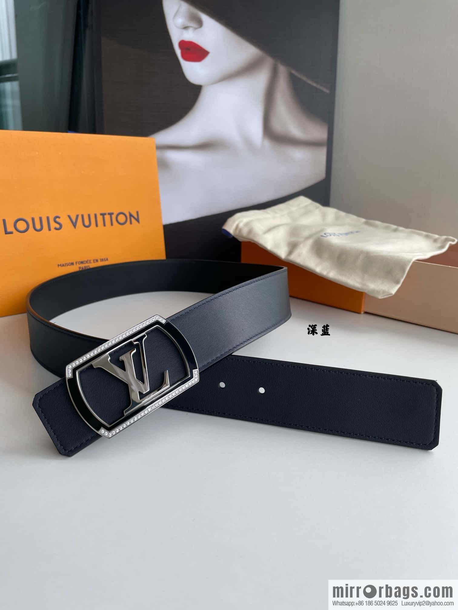 LV/Louis Vuitton, Stainless Steel Letter Square Resin Craft Diamond Inlaid Metal Buckle 4.0cm Belt