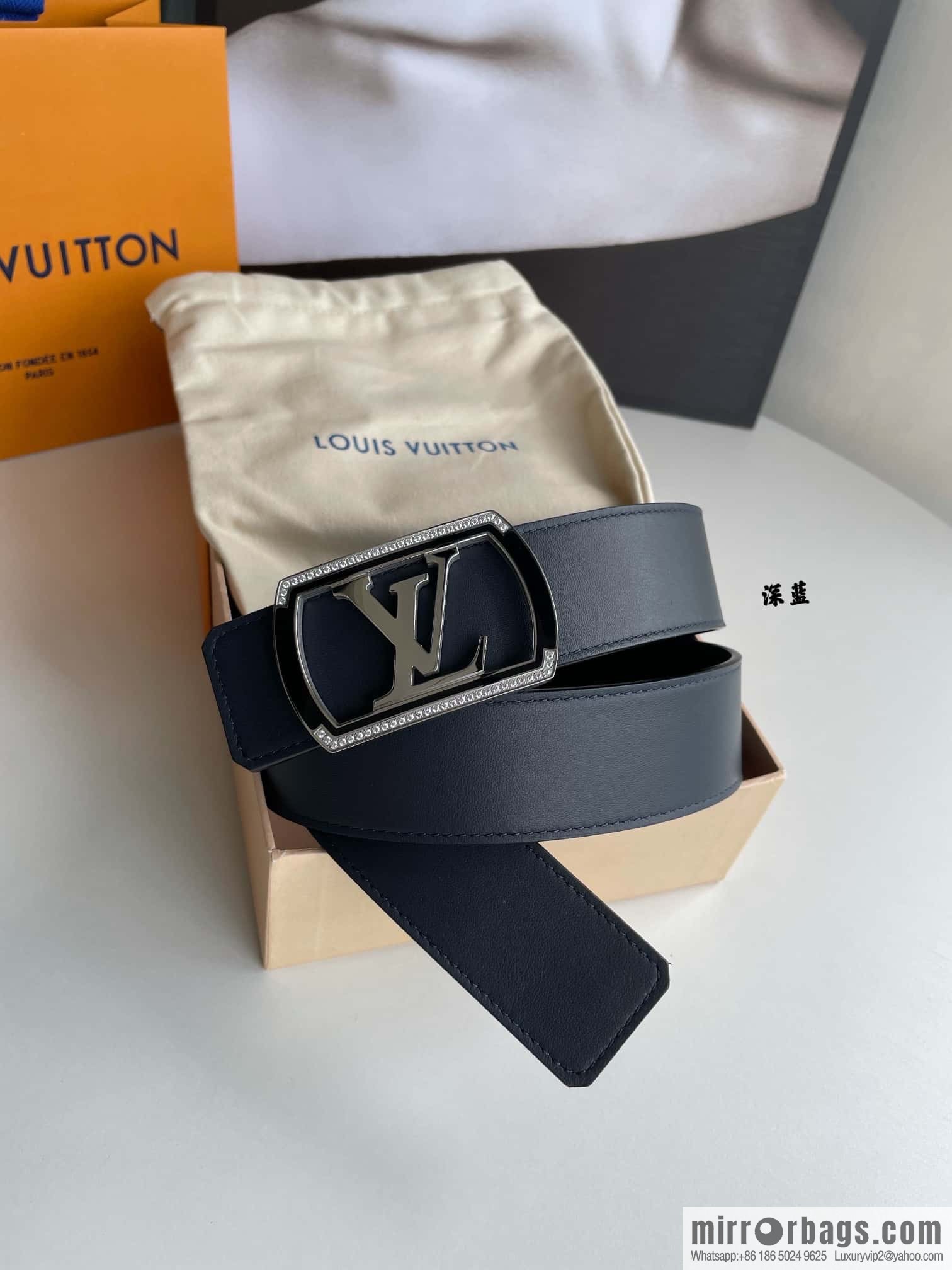 LV/Louis Vuitton, Stainless Steel Letter Square Resin Craft Diamond Inlaid Metal Buckle 4.0cm Belt