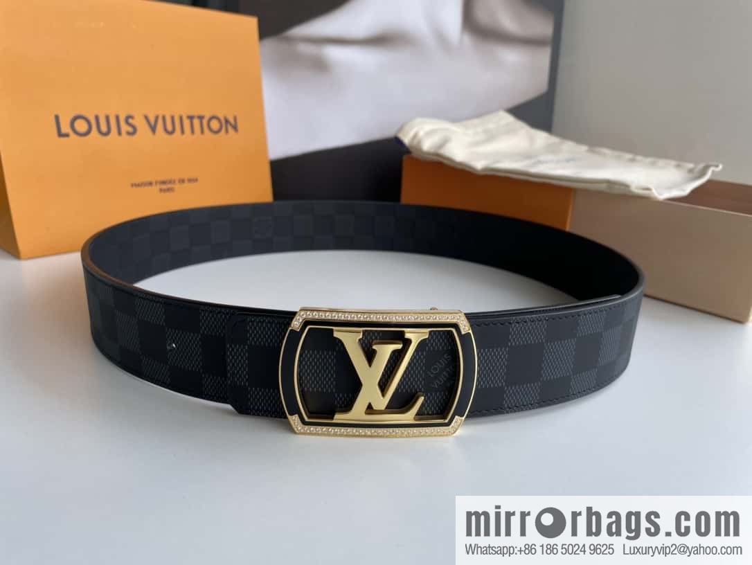 LV/Louis Vuitton, Stainless Steel Letter Square Resin Craft Diamond Inlaid Metal Buckle 4.0cm Belt