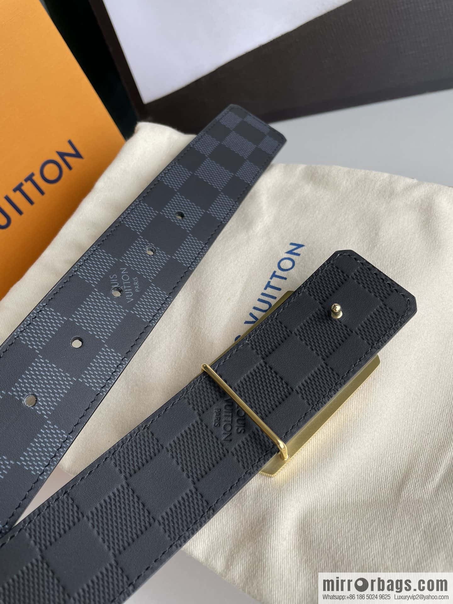 LV/Louis Vuitton, Stainless Steel Letter Square Resin Craft Diamond Inlaid Metal Buckle 4.0cm Belt