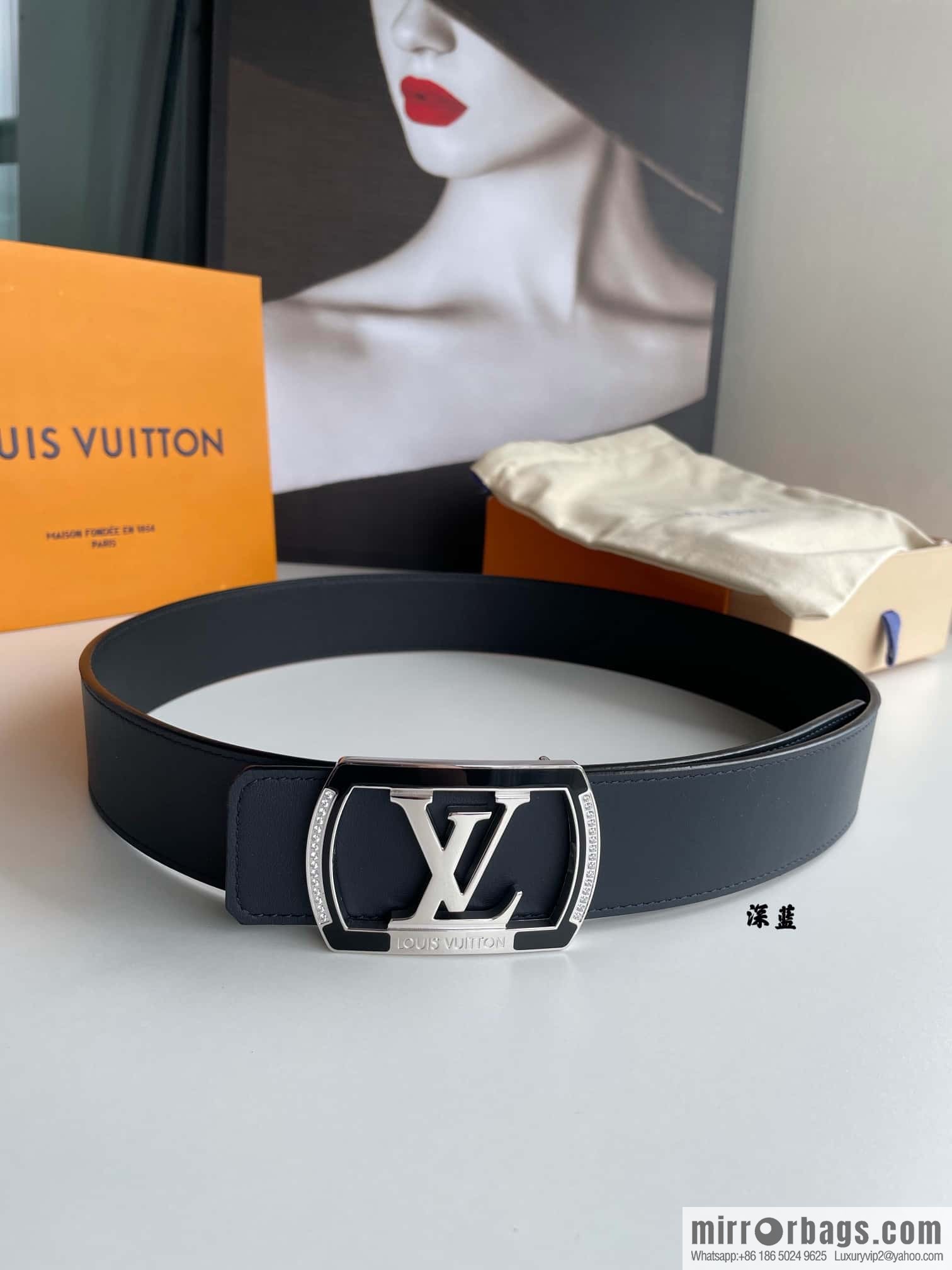LV/Louis Vuitton, Stainless Steel Letter Square Resin Craft Diamond Inlaid Metal Buckle 4.0cm Belt