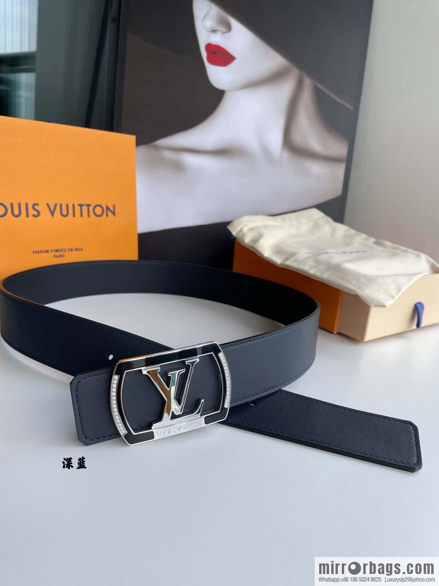 LV/Louis Vuitton, Stainless Steel Letter Square Resin Craft Diamond Inlaid Metal Buckle 4.0cm Belt