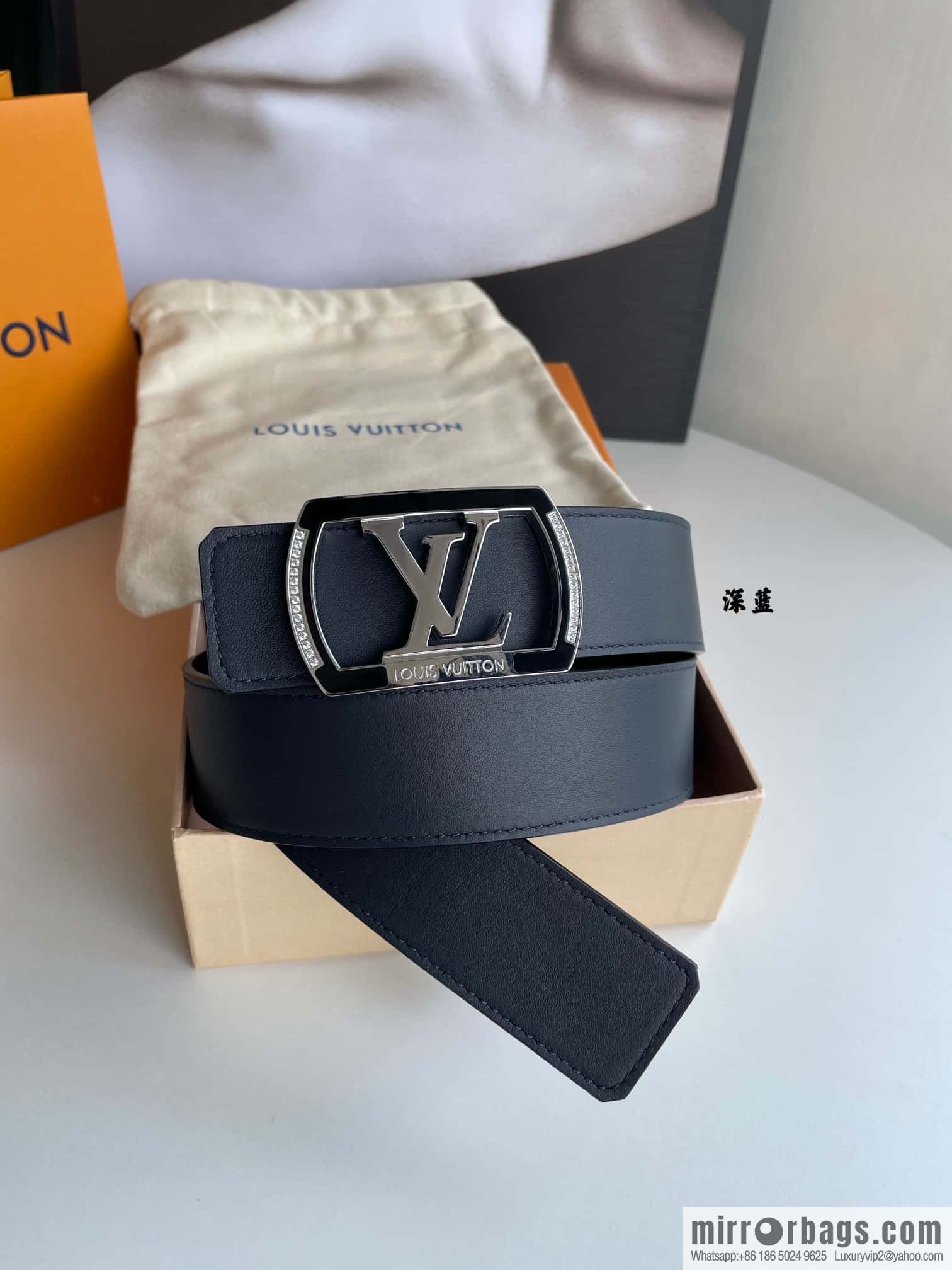 LV/Louis Vuitton, Stainless Steel Letter Square Resin Craft Diamond Inlaid Metal Buckle 4.0cm Belt