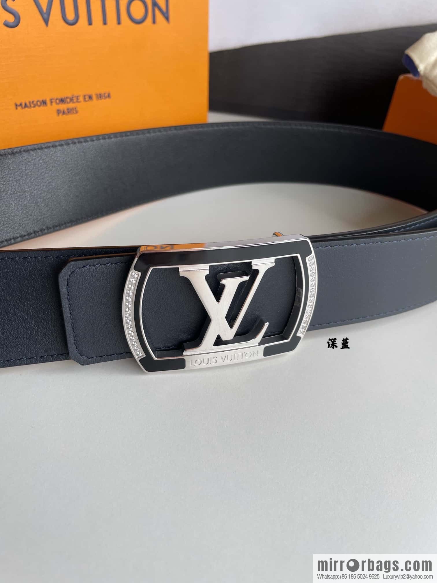 LV/Louis Vuitton, Stainless Steel Letter Square Resin Craft Diamond Inlaid Metal Buckle 4.0cm Belt