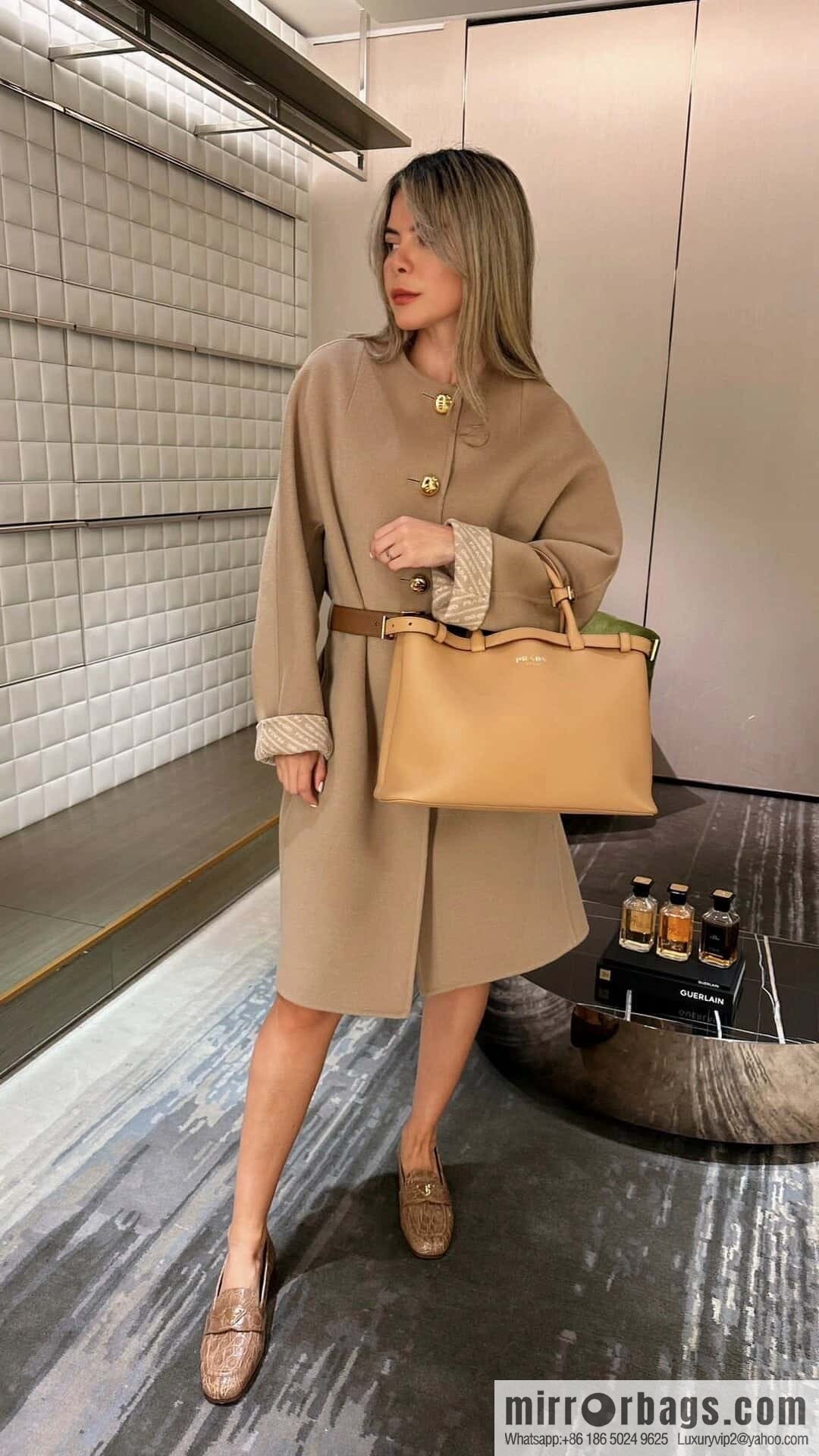PRADA imported calfskin tote bag 1BA417 large