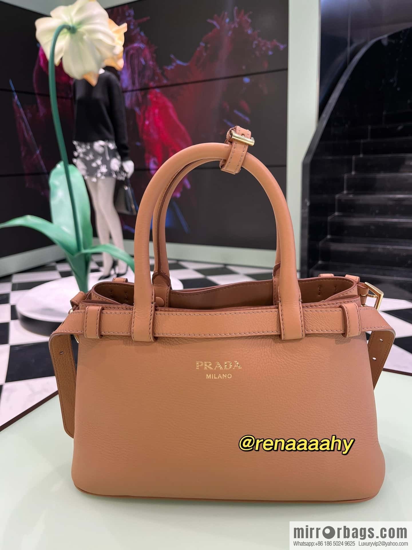 PRADA imported calfskin tote bag 1BA418 small