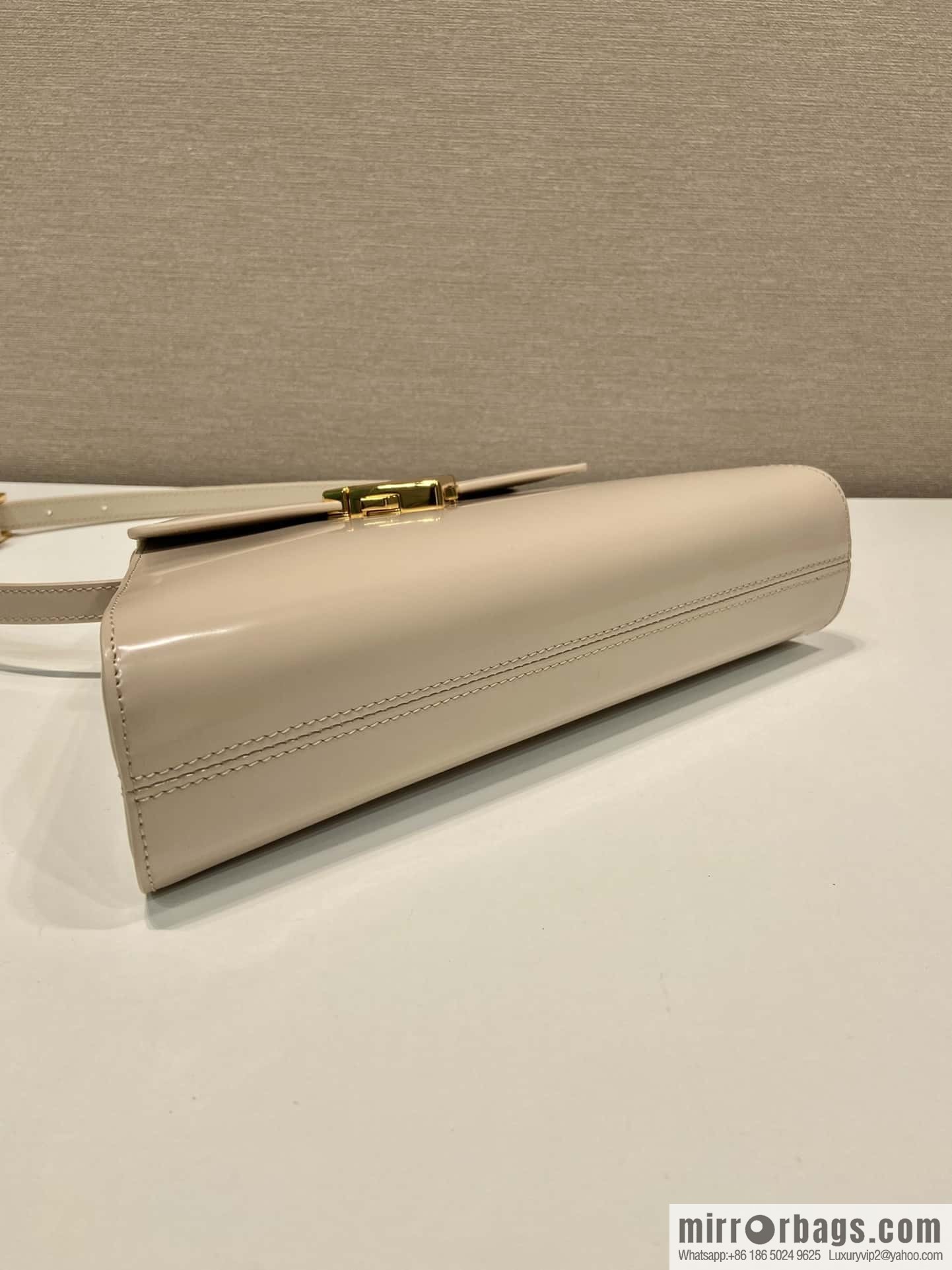 PRADA imported glossy calfskin shoulder bag 1BD343 light apricot