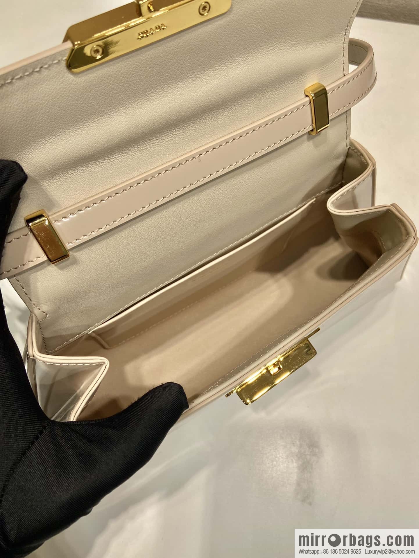 PRADA imported glossy calfskin shoulder bag 1BD343 light apricot
