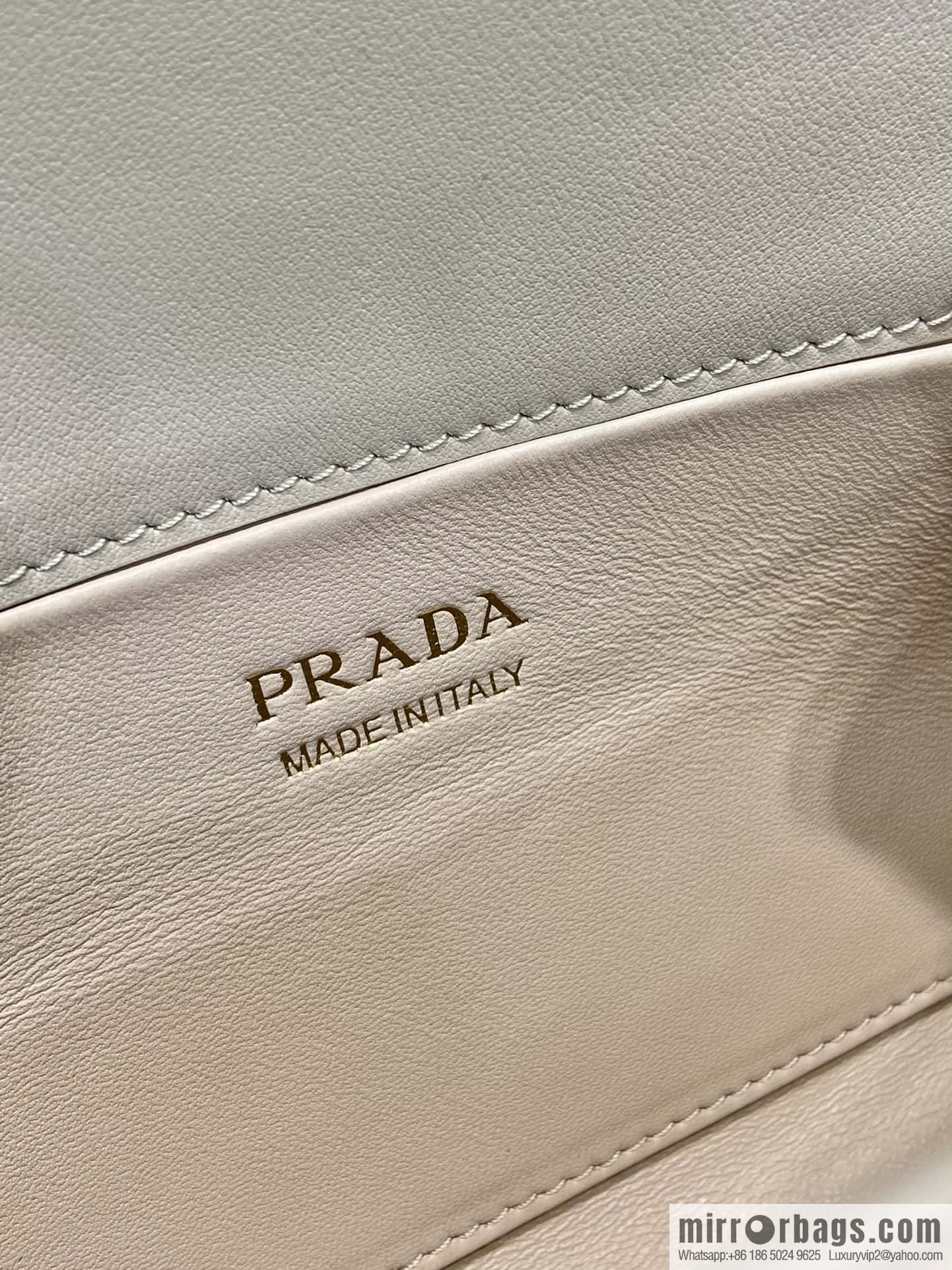 PRADA imported glossy calfskin shoulder bag 1BD343 light apricot
