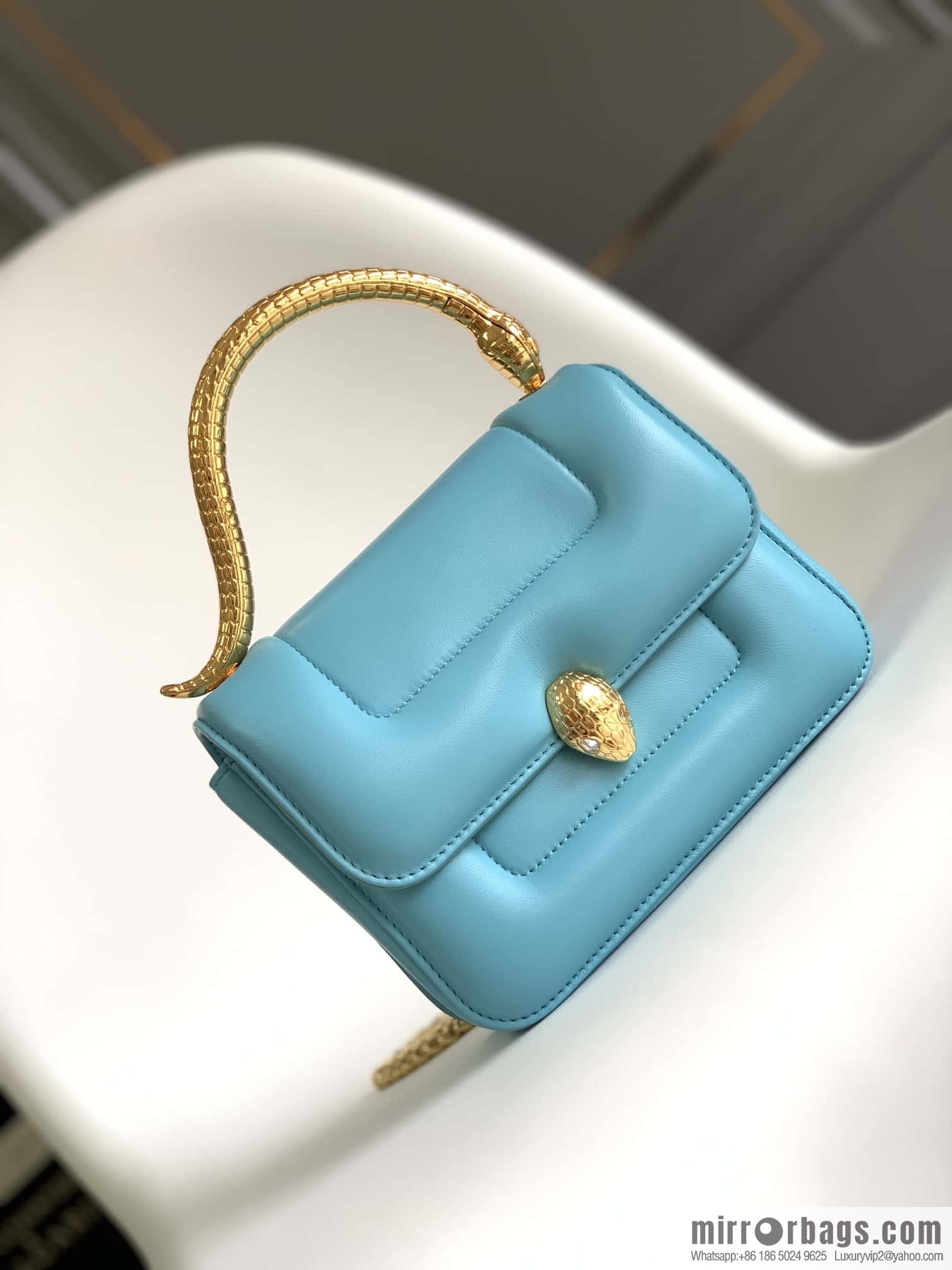 BVLGARI Bulgari joint design limited edition Mary Katrantzou snakehead bag 291071 blue 19CM