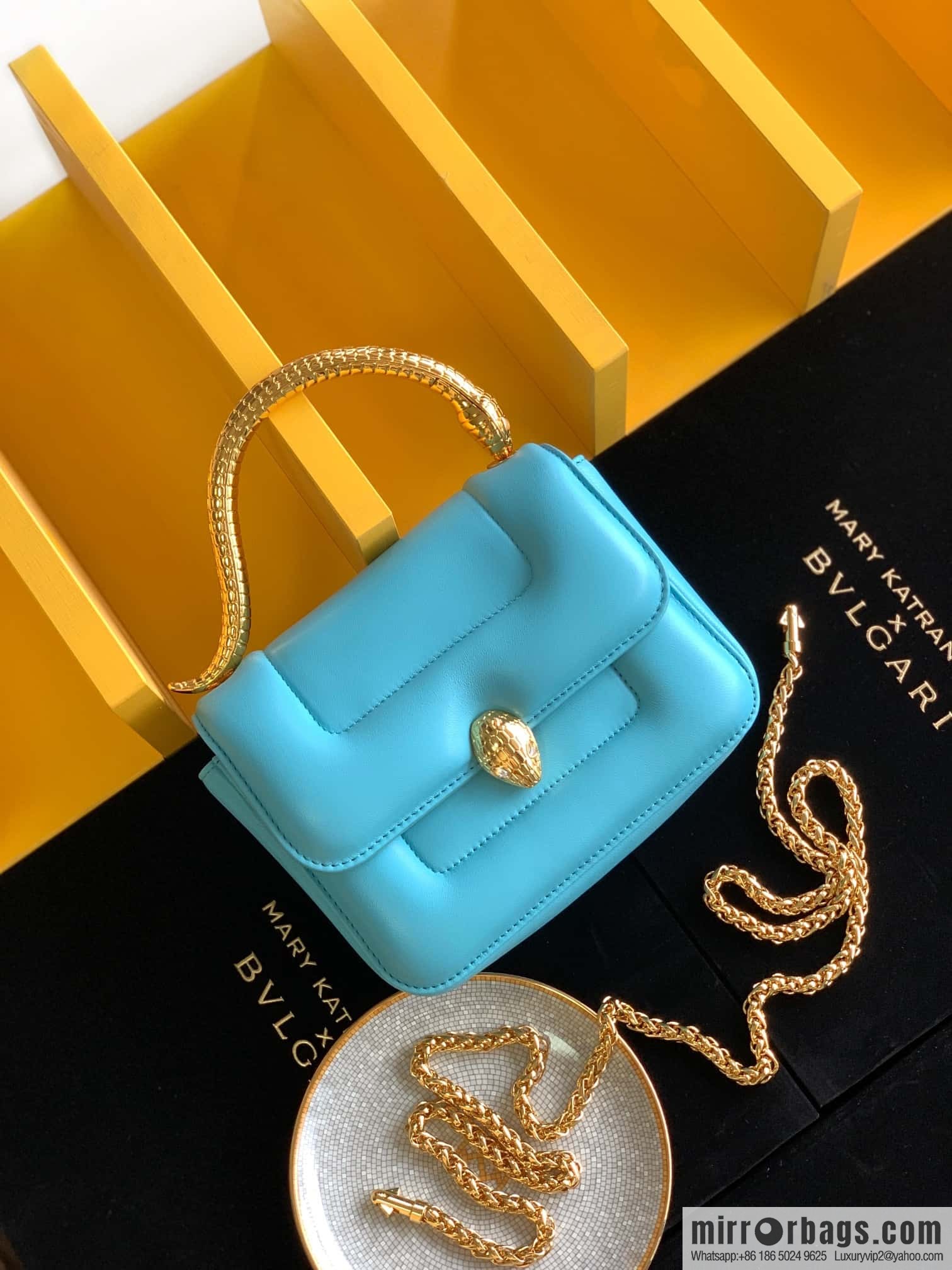BVLGARI Bulgari joint design limited edition Mary Katrantzou snakehead bag 291071 blue 19CM
