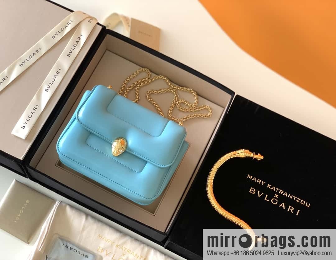 BVLGARI Bulgari joint design limited edition Mary Katrantzou snakehead bag 291071 blue 19CM