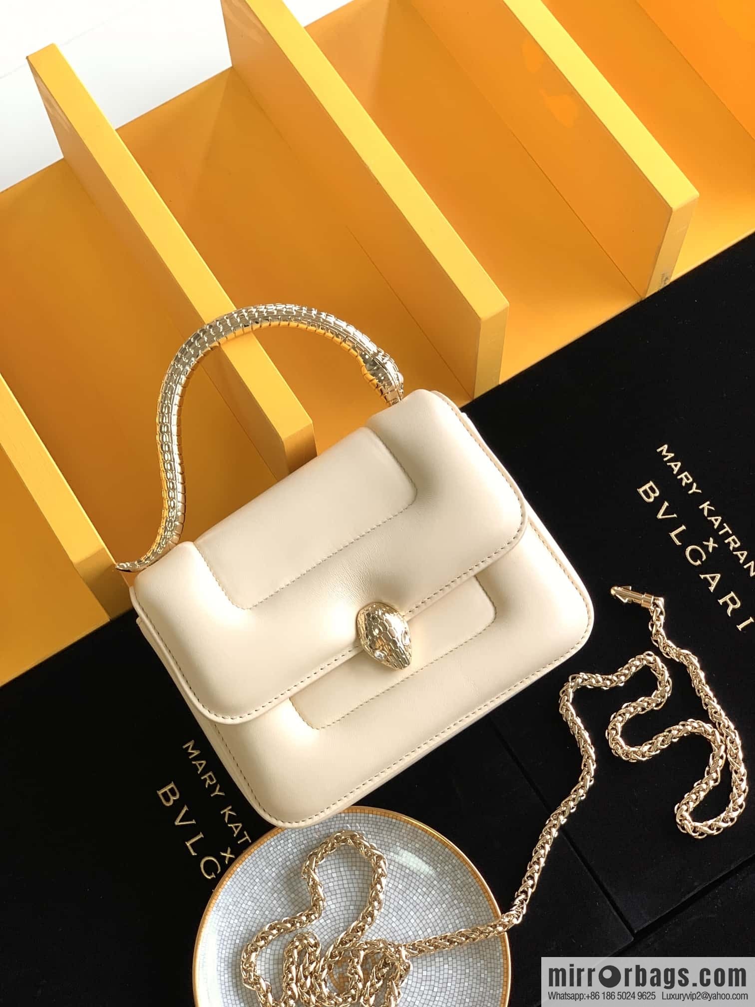 BVLGARI Bulgari joint design limited edition Mary Katrantzou snakehead bag 291071 milkshake white 19CM