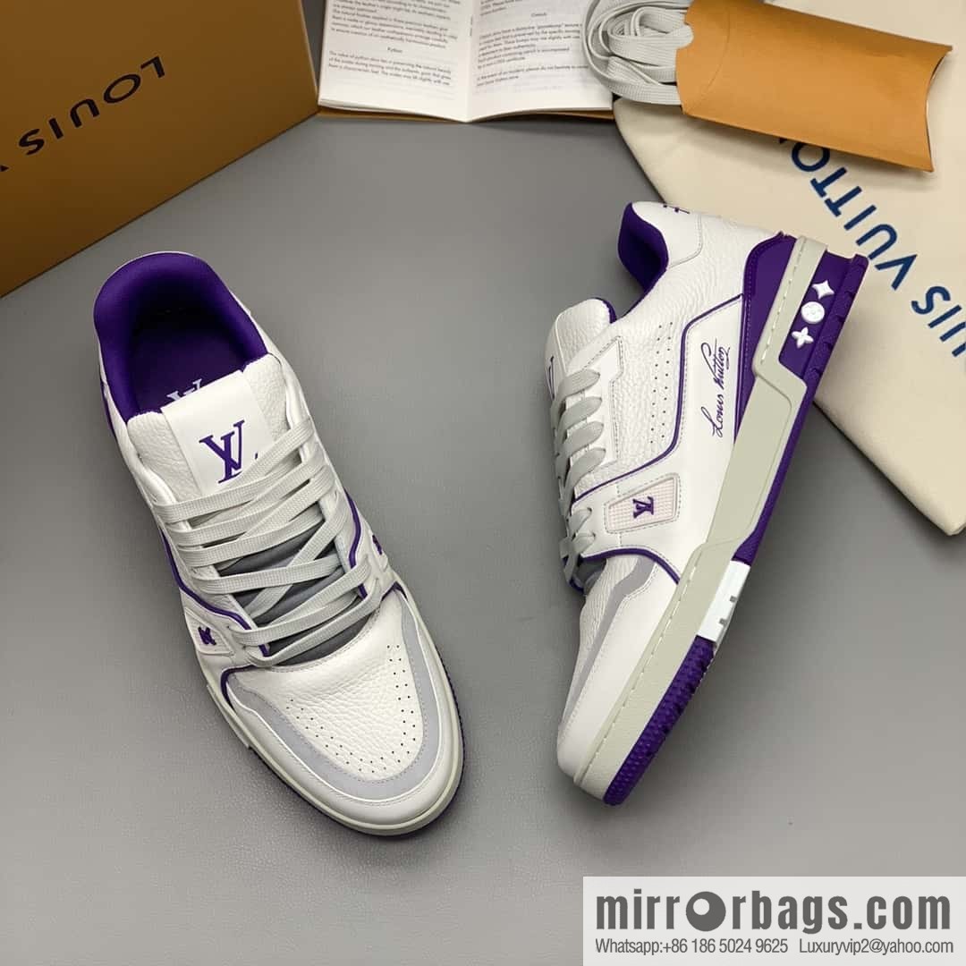 LV/Louis Vuitton, white calfskin couple sports and leisure shoes