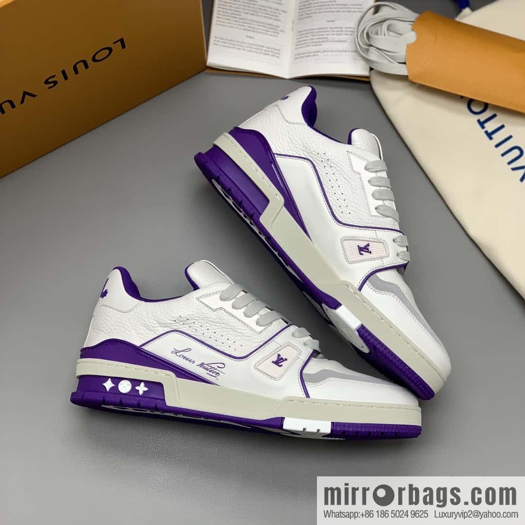 LV/Louis Vuitton, white calfskin couple sports and leisure shoes