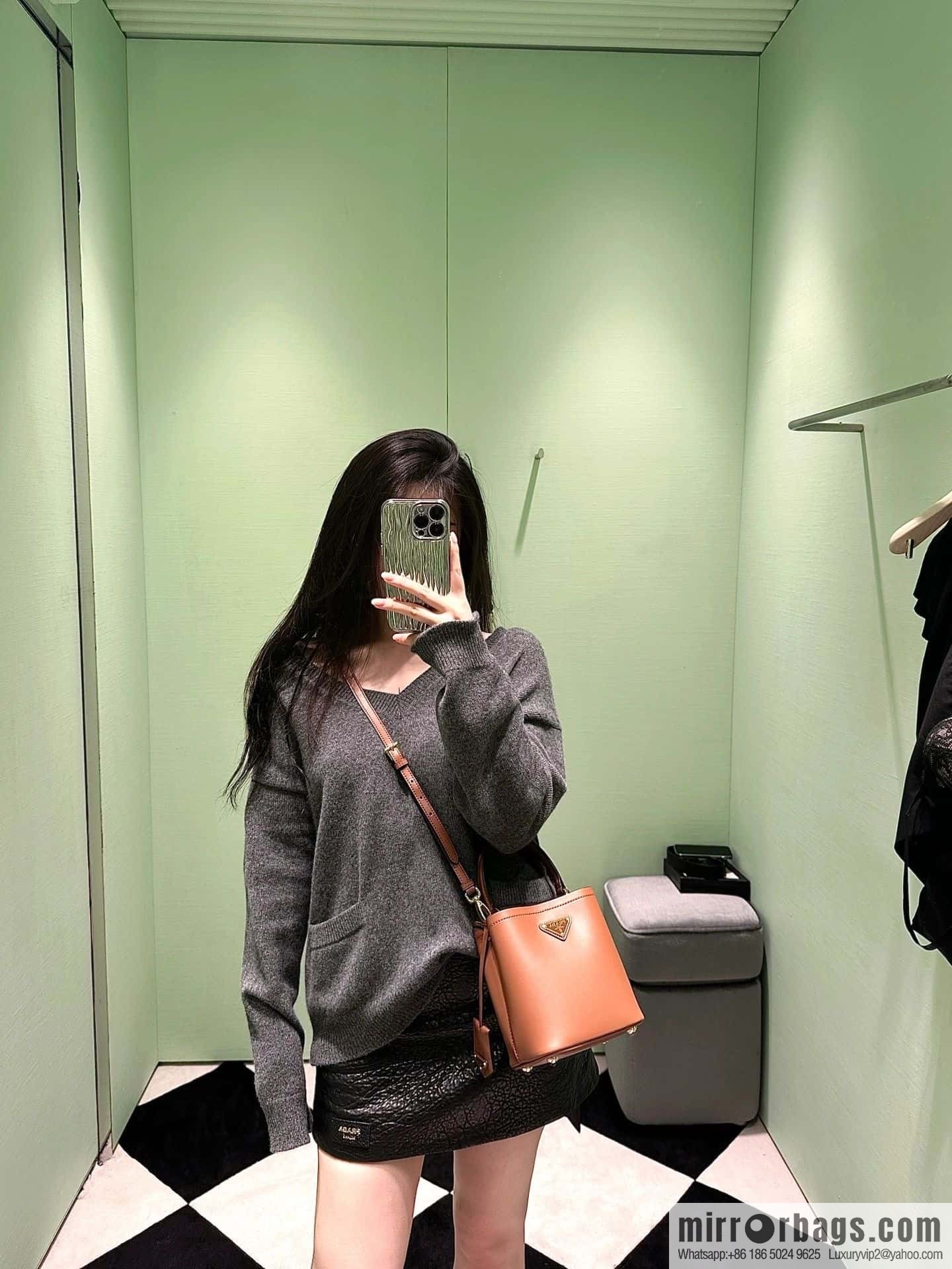 PRTADA Prada calfskin leather (fabric) bucket bag 1BA373